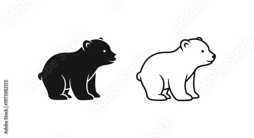 Black and White Bear Cub Illustrations Vector