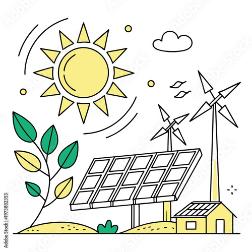 wind turbine and solar panels