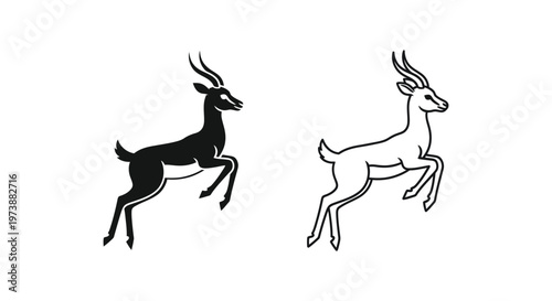 Antelope Symbols: Black & White Animal Designs Vector