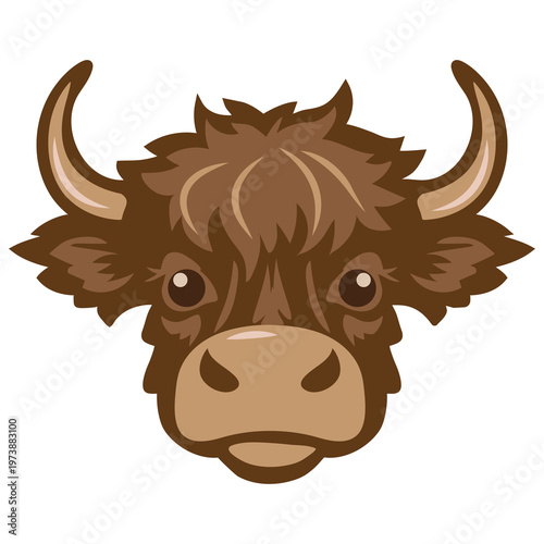 Cute highland cow face vector cartoon illustration