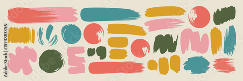 Colorful set of brush strokes and paint splatters. abstract artistic elements in trendy modern colors.