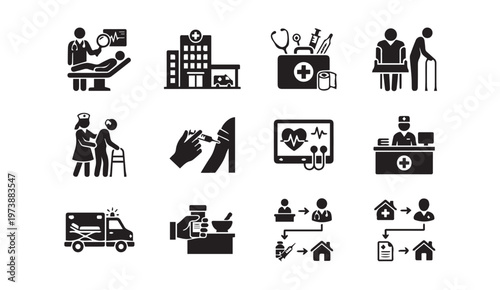 Healthcare and medical icons set vector illustration with healthcare, hospital