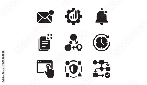 Essential administration data security technology icons set for web interfaces