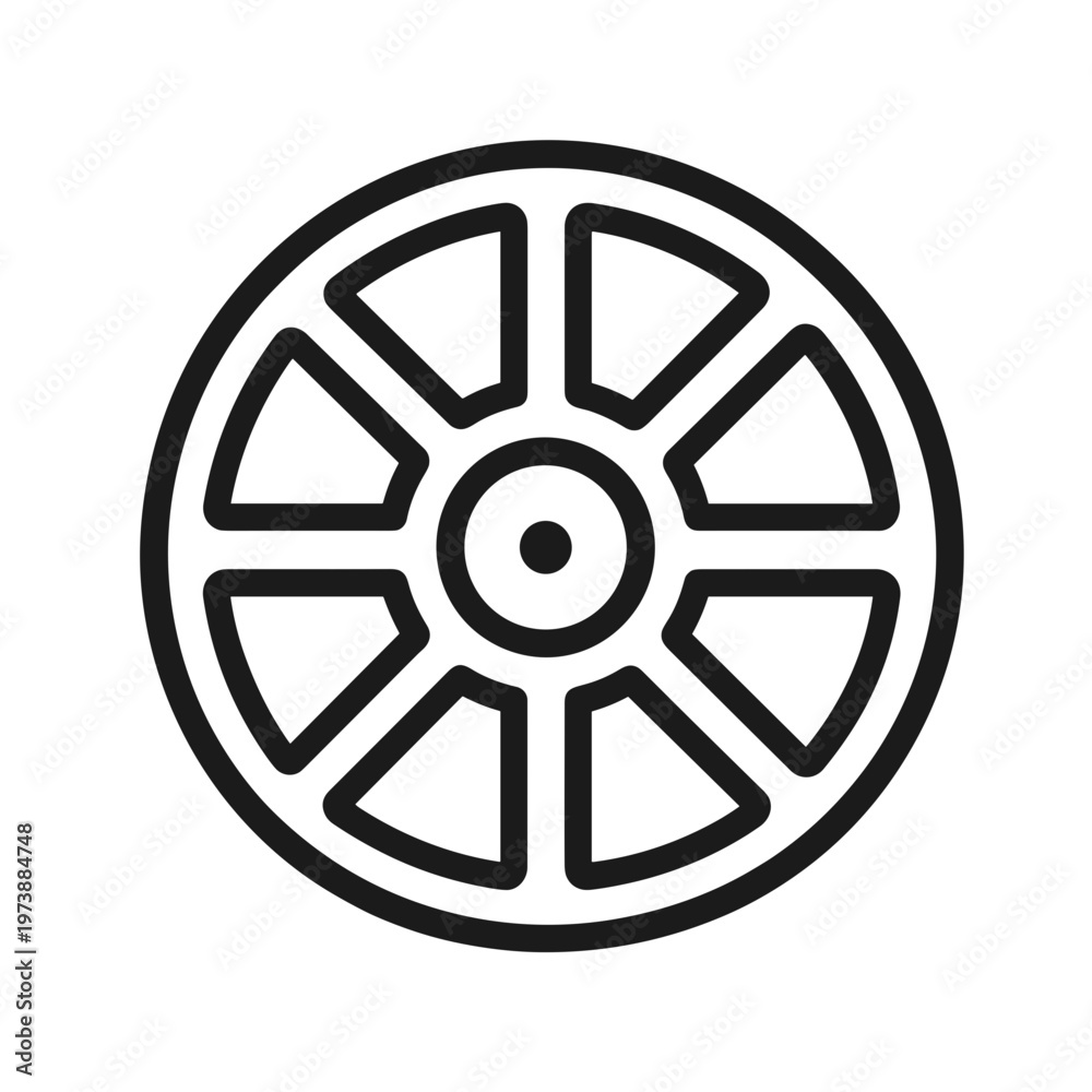 Obraz premium Wheel Spokes Outline Icon, Black Line Art, Transparent Background