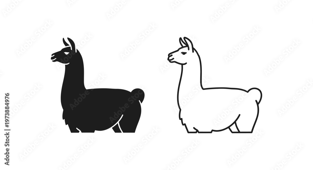 Fototapeta premium Llamas Icon Design: Black and White Silhouette Vector