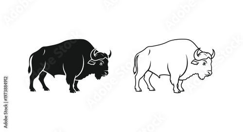 Yak vs Buffalo: Iconic Animal Silhouettes Comparison Vector