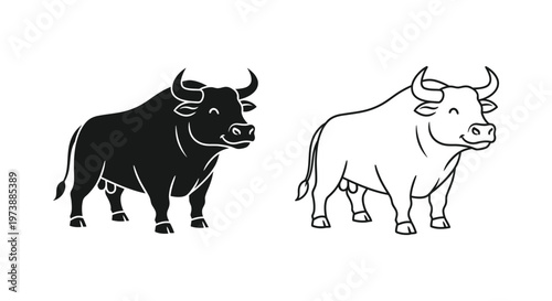 Bull Symbols: Black & White Ox Illustrations Vector