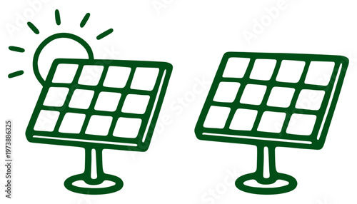 Solar Panel Icons With Sun For Renewable Energy And Clean Technology Concept Vector Illustration