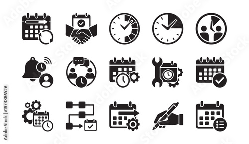 Time management business planning event scheduling icon set with management
