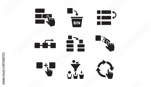 Data organization process flow user interface action icons with organization
