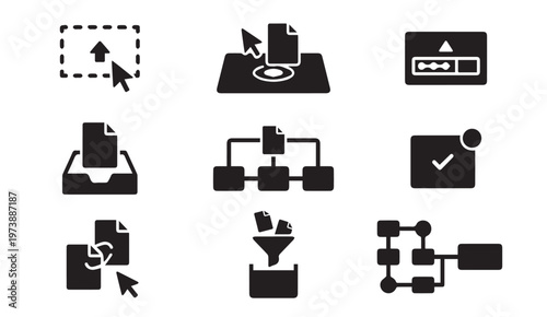 File operations data transfer user interface icons set with transfer, operation