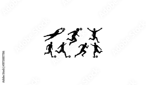 Soccer Player Silhouettes Set Goalkeeper Header Celebration Vector