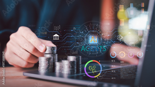 Obraz na płótnie Financial analyst leverages AI agents optimize investment strategy, analyze mark