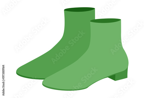 Green sock boot women color pair. Slim ankle knit boot for city walk party night and statement outfit. Technical fashion illustration CAD mockup soft vector man unisex isolated contemporary style.