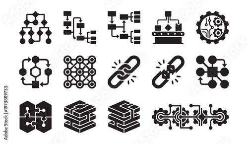 System architecture and organizational structure process management icons