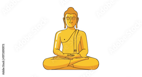 Golden Buddha statue meditating in lotus position, isolated vector illustration
