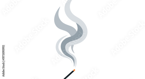 Incense stick burning with wisps of grey smoke. Minimalist vector illustration isolated on white