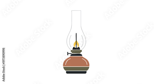 Classic oil lamp vector illustration. An old fashioned kerosene lantern with a lit flame, isolated on a white background