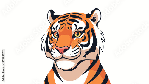 Illustration of a tiger's head with orange and black stripes on a white background.