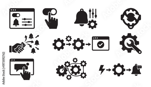 Software settings configuration and notification alert system icons
