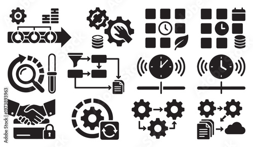 Icons depicting project management workflow time management