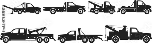 Assortment of tow truck silhouettes wrecker towing vehicle