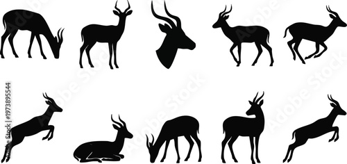 Black Antelope Silhouettes Arranged in Two Horizontal Rows.