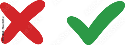 Red cross and green check mark symbols on white background cross, check mark, yes, no
