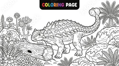 Ankylosaurus Dinosaur Coloring Page for Kids.
