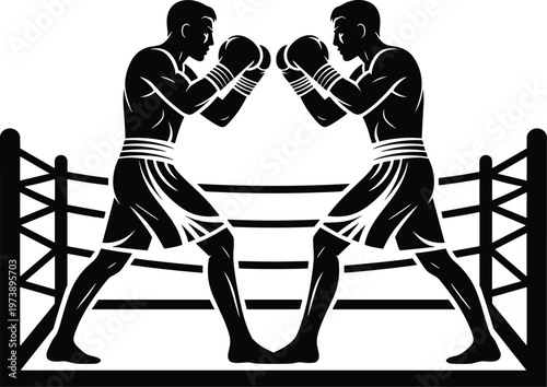 Two boxers facing each other in a ring boxing fight