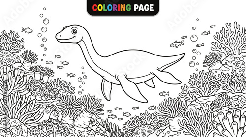 Outline drawing of a plesiosaur swimming in the ocean.