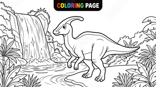 Parasaurolophus Dinosaur Coloring Page Illustration.