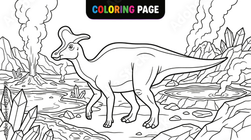 Parasaurolophus Dinosaur Coloring Page Outline.