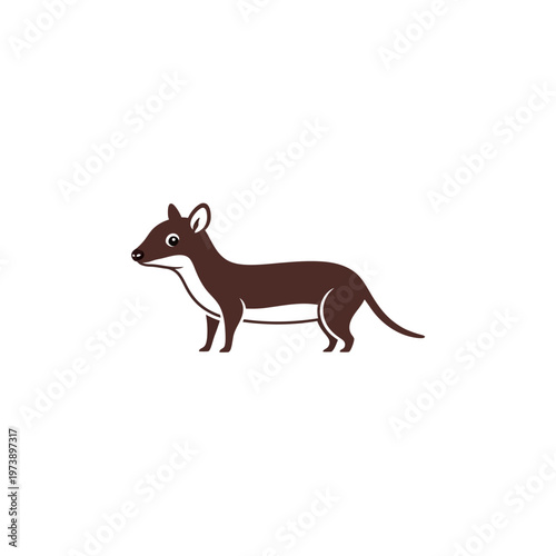 Minimalist brown weasel-like animal illustration, a simple flat design vector graphic standing sideways, perfect for wildlife and nature themed icons or illustrations