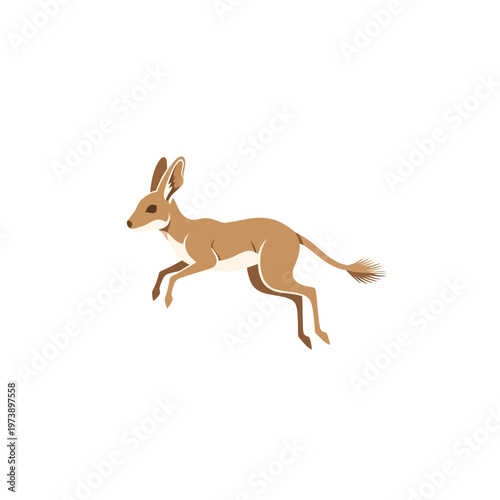 Dynamic vector illustration of an agile desert rodent, resembling a swift jerboa or mara in mid-jump. A simple animal icon capturing unique wildlife motion