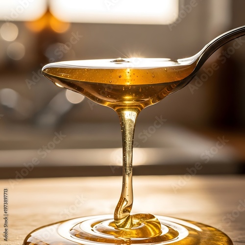 Golden Honey Drizzling from Spoon - Sweetness and Natural Goodness.