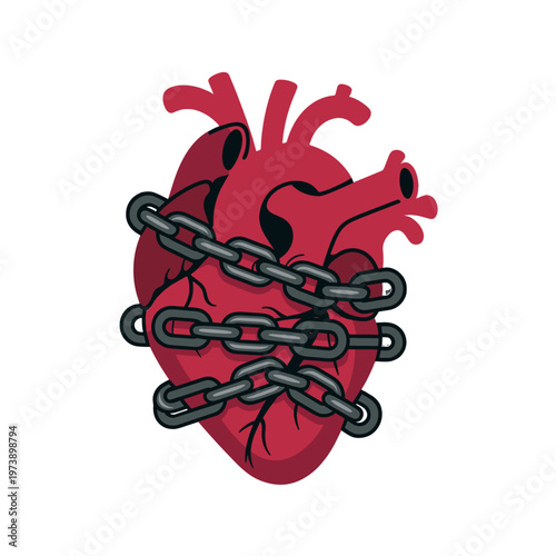 A heart bound by chains, symbolizing confinement and restriction.