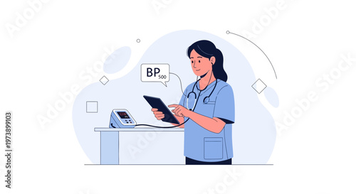 Nurse with Tablet and Blood Pressure Monitor, Healthcare Technology Concept