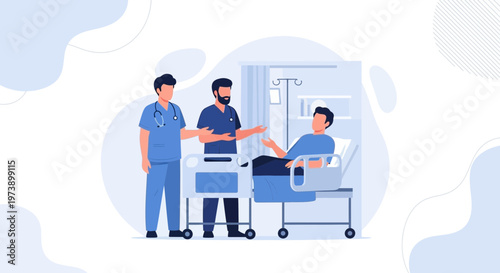Medical Team Caring for Patient in Hospital Room, Healthcare Concept