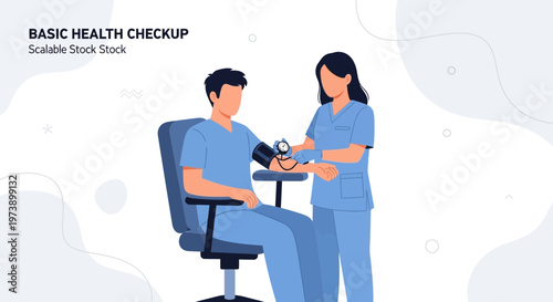 Nurse checking patient's blood pressure during health checkup, medical examination