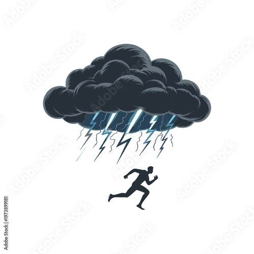 A silhouetted person runs from an approaching thunderstorm.