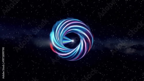Abstract colorful animated torus shape against a starry background