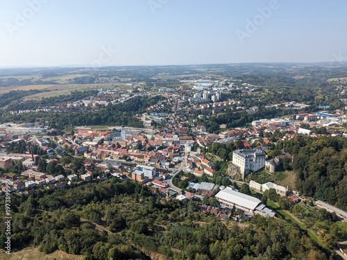 Quadro em tela Aerial panorama of Velke Mezirici Castle in the Vysocina region,castle complex,