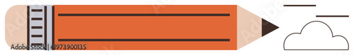Creativity, education, writing, ideas generation, design, imagination. Image shows an orange pencil, cloud and lines. Creativity and education through writing tools and concepts