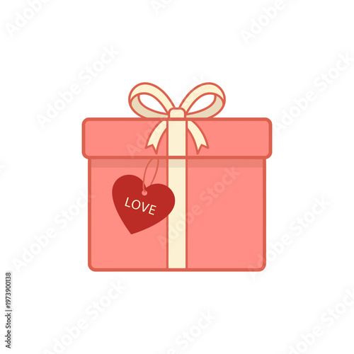 vector illustration of A charming pink gift box adorned with a delicate bow and a heart-shaped tag, perfect for expressing affection and joy.