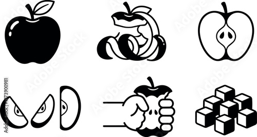 Apple whole sliced peeled and core with hand and sugar cubes