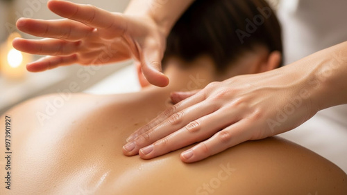 Relaxing Back Massage - A Close-Up View of Therapeutic Touch and Wellness.