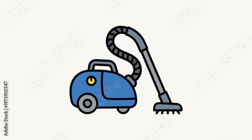Modern blue vacuum cleaner with hose and floor attachment, isolated on a plain background, representing household cleaning equipment for home upkeep and tidiness