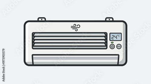 Modern Wall Mounted Air Conditioner Unit With Digital Display Showing Temperature