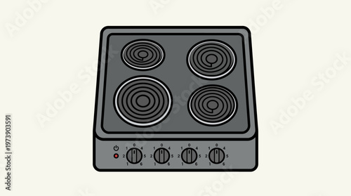 An overhead view of a modern electric stove top with four burners and control knobs, perfect for kitchen and culinary illustrations